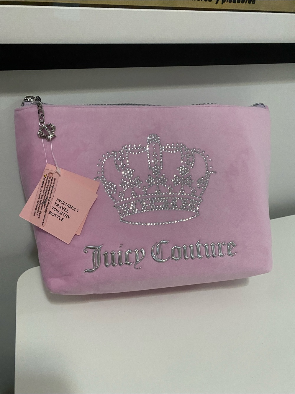 🎀 Juicy Couture Light Pink Velvet Cosmetic Bag Vanity Makeup Bag Large NWT